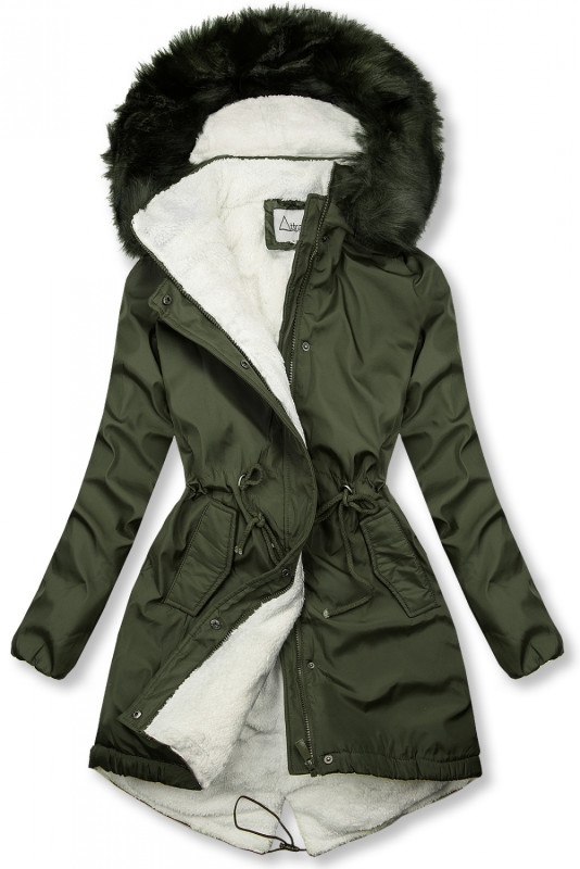 Zimná parka v khaki farbe s kožušinou