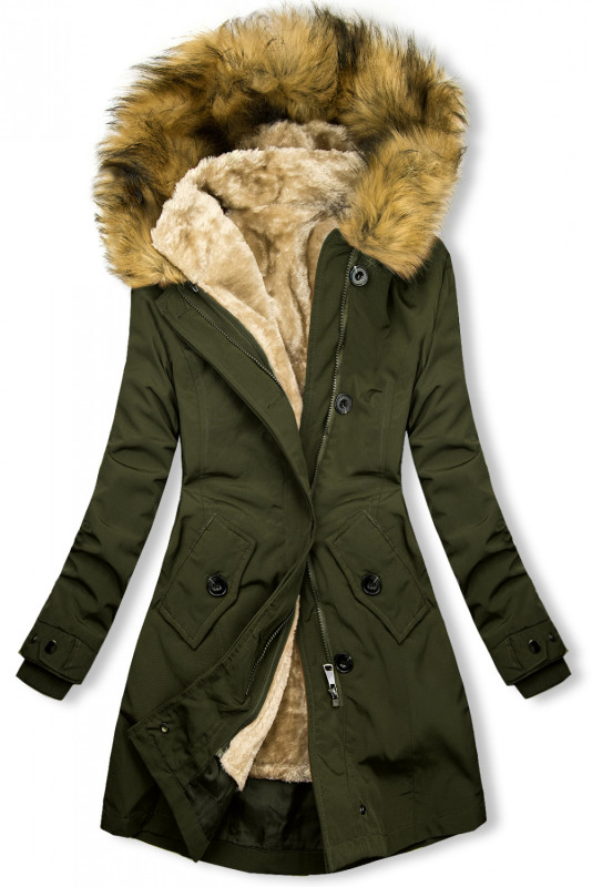 Khaki parka na jeseň/zimu s odnímateľným futrom