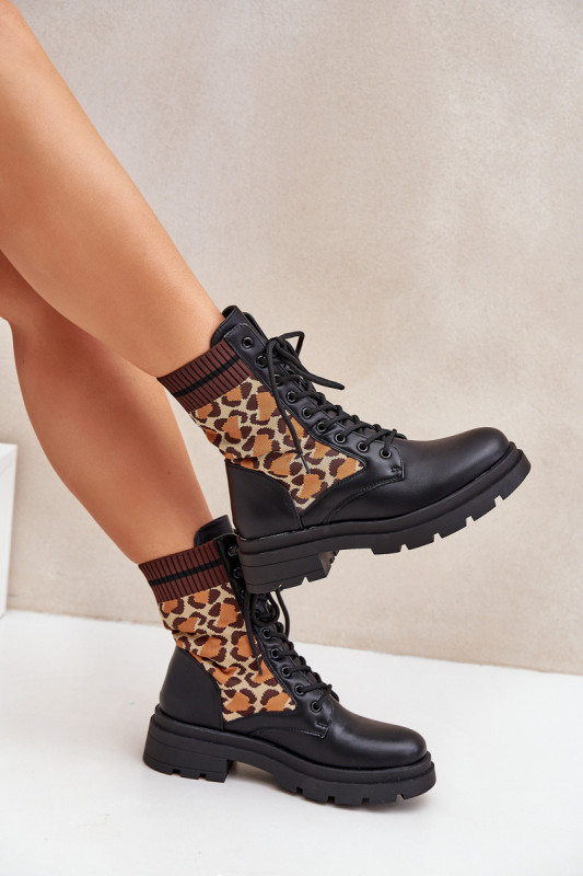 Členkové workery s leopardím vzorom, čierne