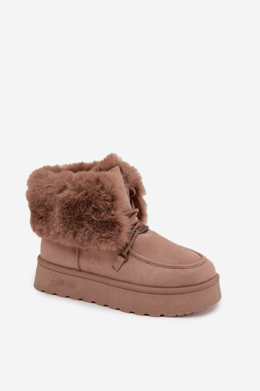 Snehule na platforme s kožušinkou a šnurovaním, béžové