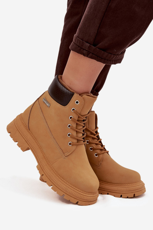 Zateplené členkové čižmy na zips camel