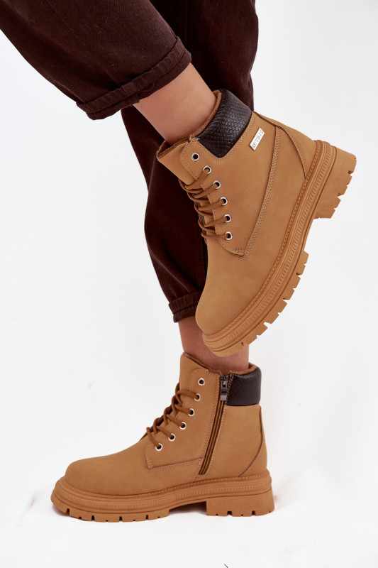 Zateplené členkové čižmy na zips camel