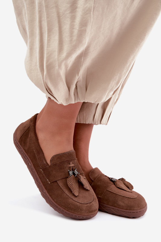 Barefoot mokasíny z prírodného semišu, hnedé