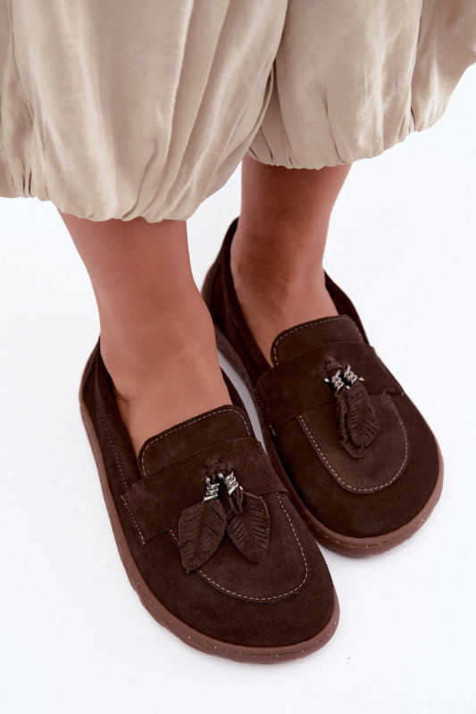 Barefoot mokasíny z prírodného semišu, tmavohnedé