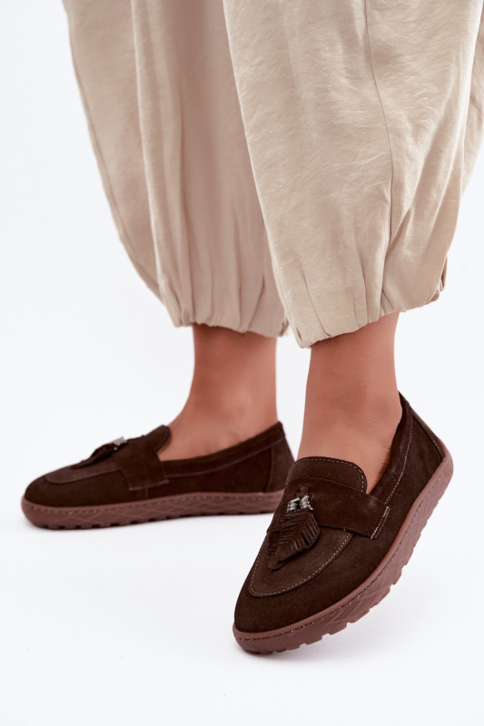 Barefoot mokasíny z prírodného semišu, tmavohnedé