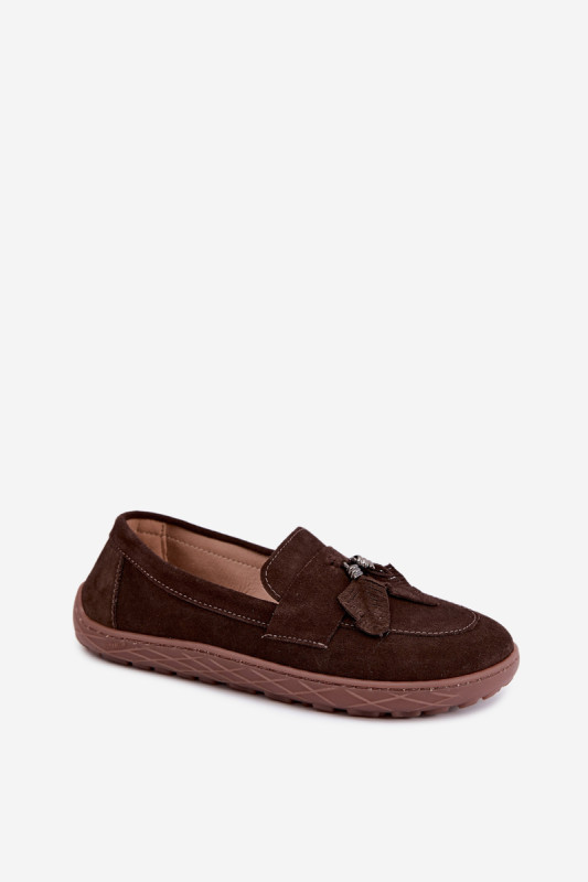 Barefoot mokasíny z prírodného semišu, tmavohnedé