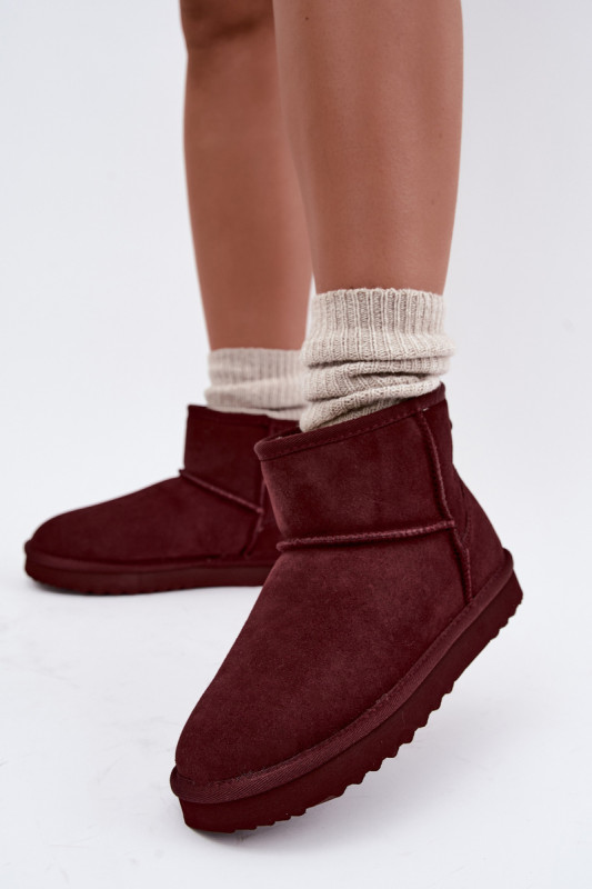Zamatové kožené snehule s kožušinou, bordové