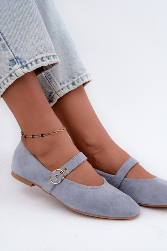 Modré baleríny Mary Jane zo semišovej ekokože