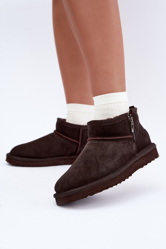 Semišové kožené snehule na zips hnedé