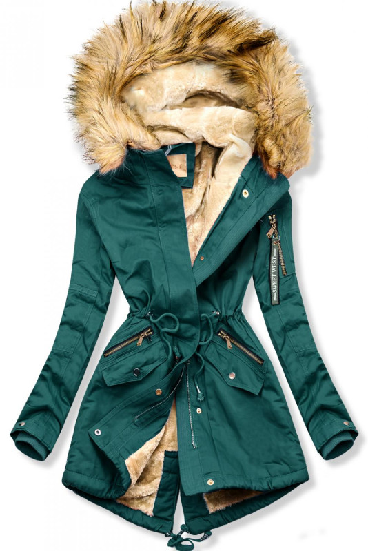 Zelená teplá jesenná parka