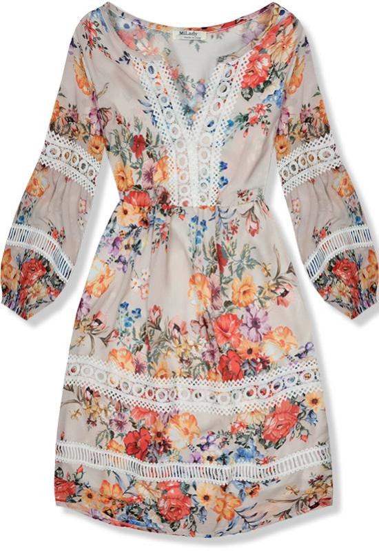 Béžové ľahké letné šaty s čipkou