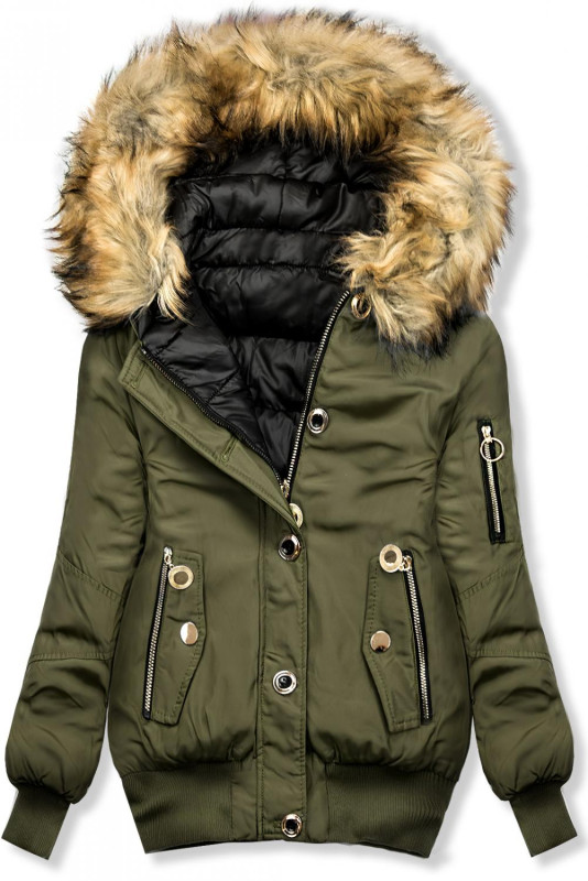 Khaki zimná obojstranná bomber bunda