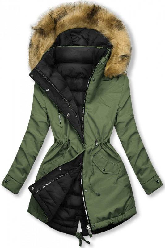 Zimná parka obojstranná khaki/čierna