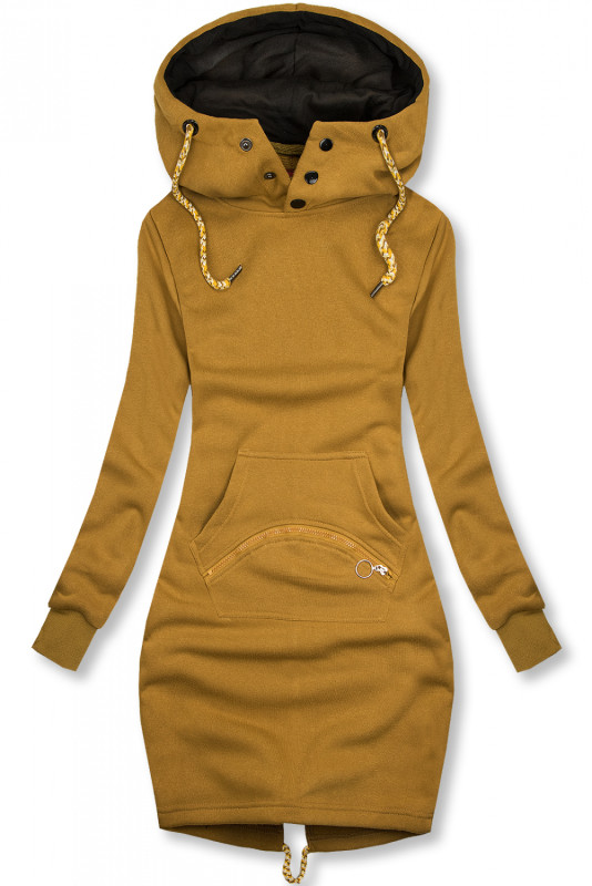 Predĺžená mikina mustard/čierna