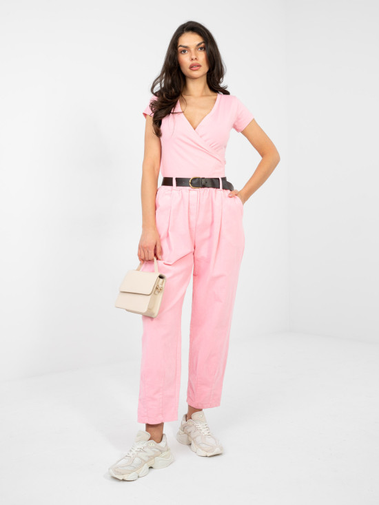 Dámske ružové tričko s prekríženým výstrihom