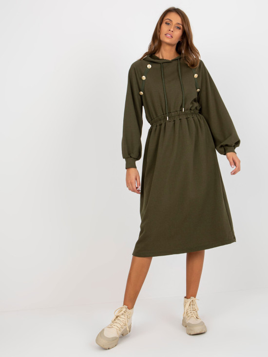 Khaki midi teplákové šaty