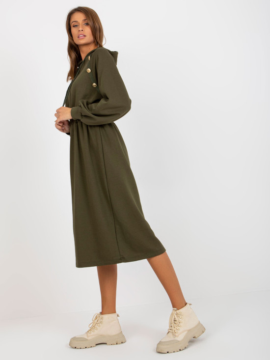 Khaki midi teplákové šaty