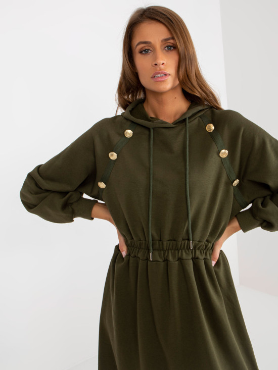 Khaki midi teplákové šaty