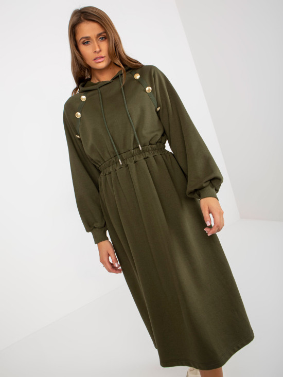 Khaki midi teplákové šaty