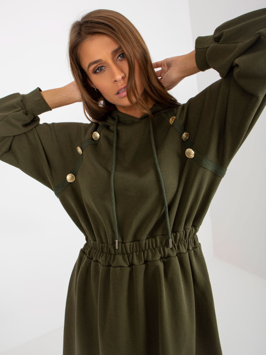 Khaki midi teplákové šaty