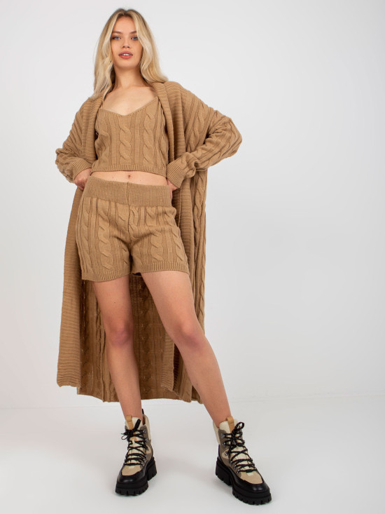 Camel trojdielny úpletový set s topom a šortkami