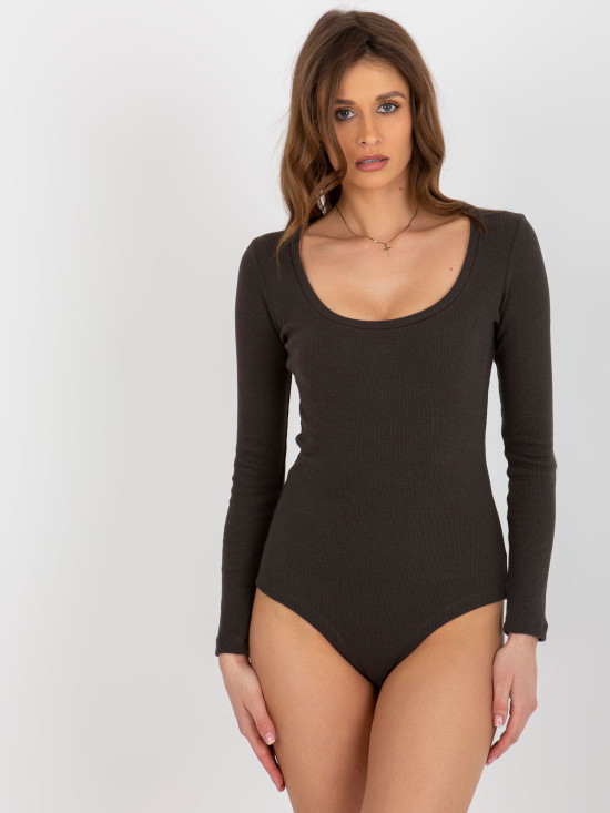 Khaki pruhované body s dlhým rukávom