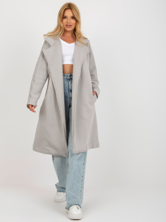 Šedý dlhý športový kabát bez zapínania