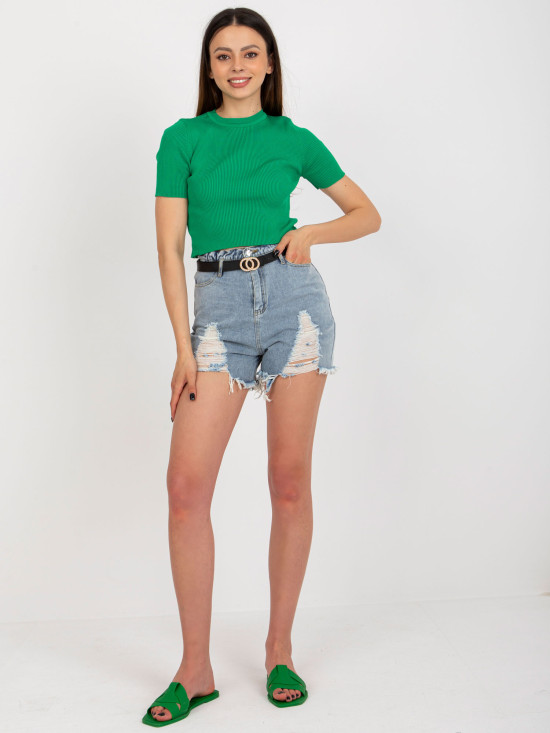 Modré dámske jeans šortky s opaskom