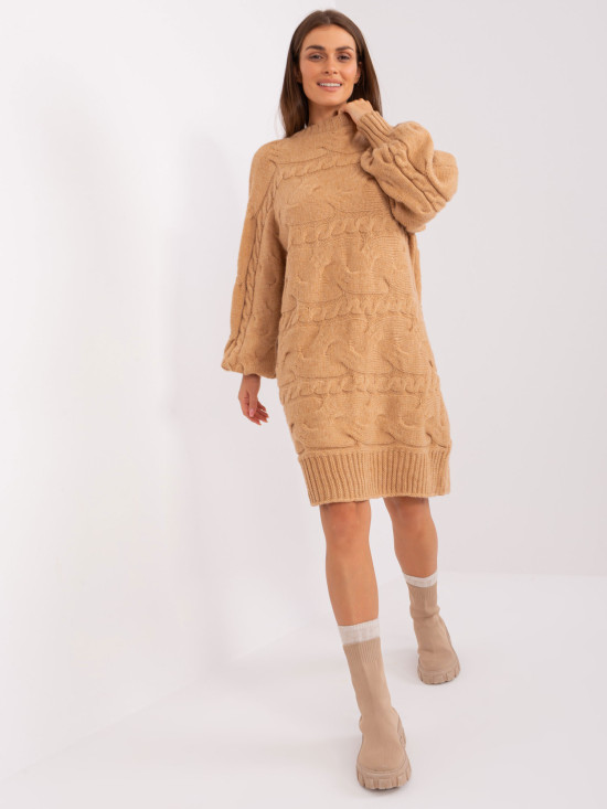 Karamelovohnedé oversize pletené šaty/pulóver