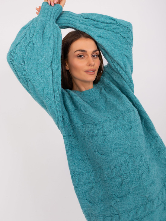 Tyrkysové oversize pletené šaty/pulóver