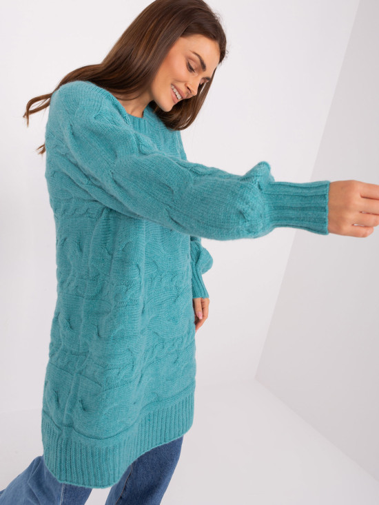 Tyrkysové oversize pletené šaty/pulóver