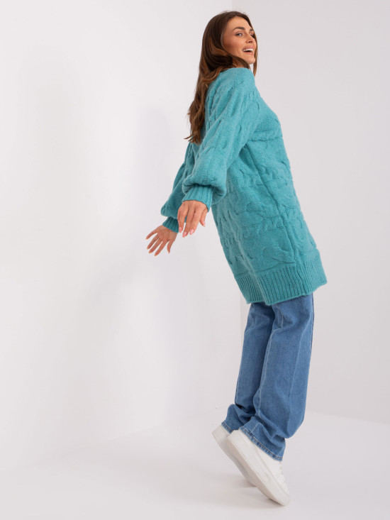 Tyrkysové oversize pletené šaty/pulóver