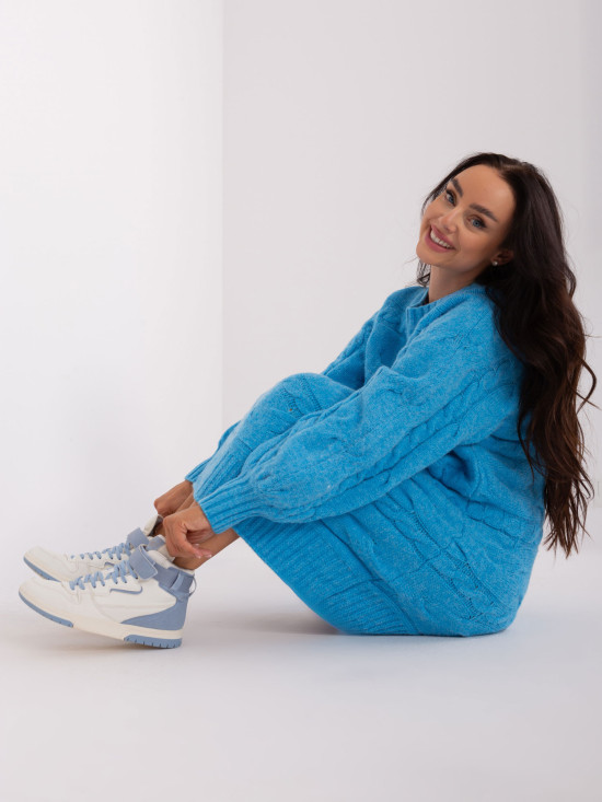 Modré oversize pletené šaty/pulóver