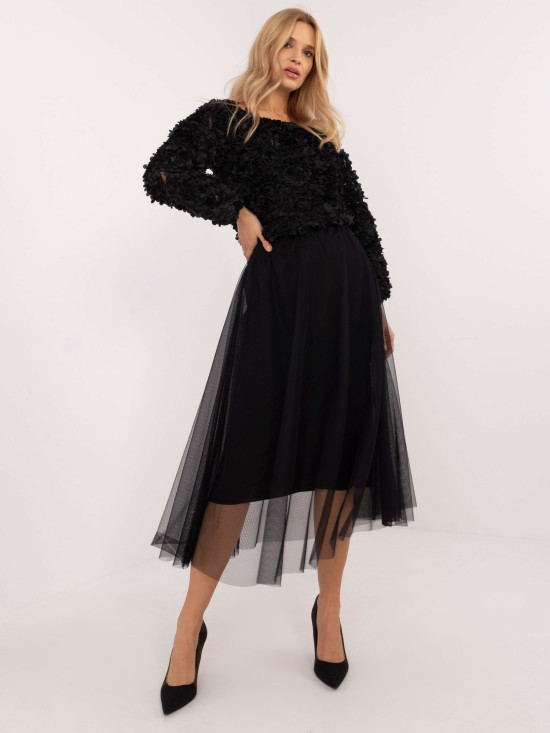 Elegantná čierna midi sukňa