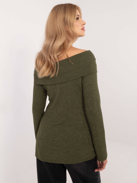 Elegantný khaki pulóver s dlhým rukávom