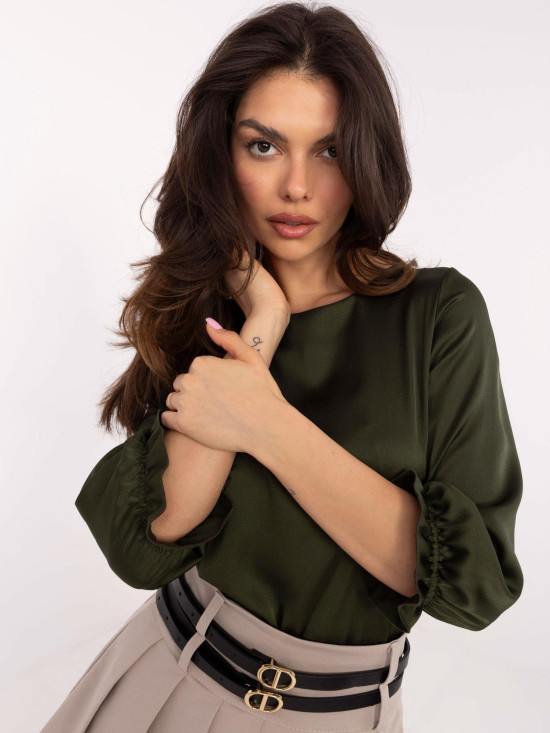 Elegantná blúzka s 3/4 rukávom v khaki
