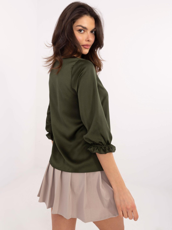 Elegantná blúzka s 3/4 rukávom v khaki