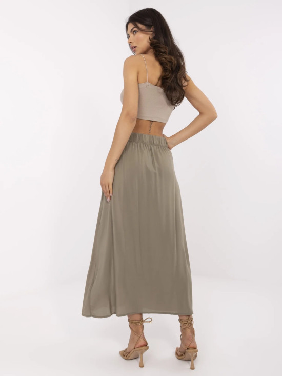 Elegantná midi sukňa v khaki