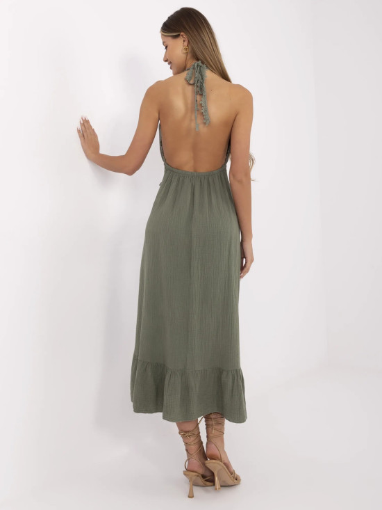 Boho šaty s volánmi v khaki farbe