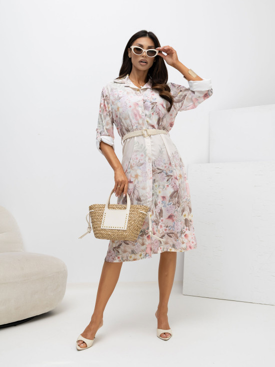 Kvetinové béžové rozšírené šaty