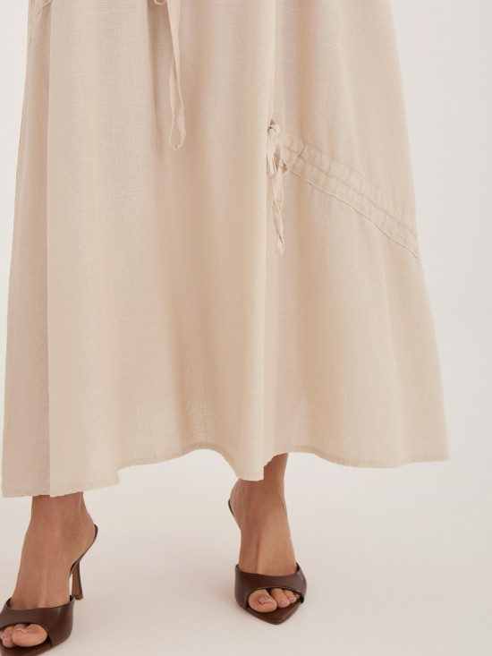 Béžová midi sukňa s viazaním