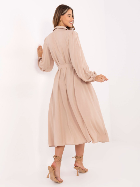 Elegantné béžové midi šaty s dlhým rukávom