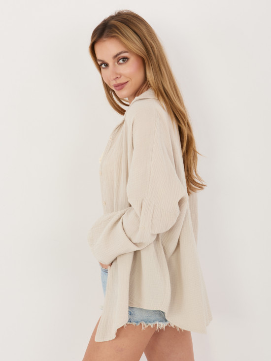 Béžová bavlnená košeľa s golierom