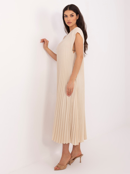 Béžové midi koktejlové šaty s vreckami