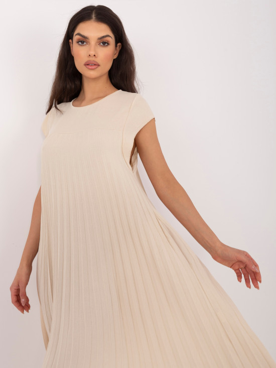 Béžové midi koktejlové šaty s vreckami