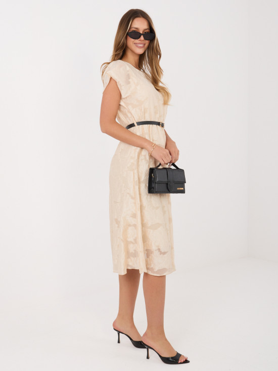 Béžové rozšírené midi šaty s opaskom