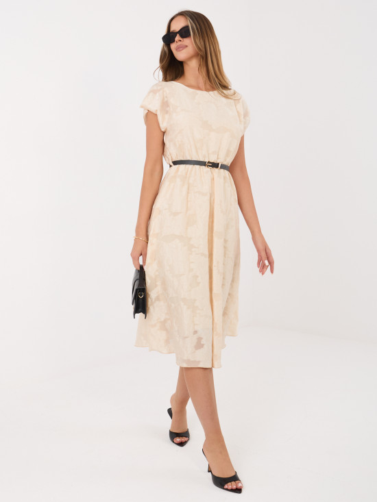 Béžové rozšírené midi šaty s opaskom