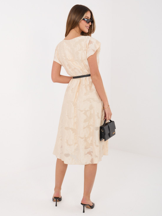 Béžové rozšírené midi šaty s opaskom