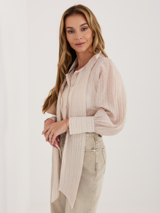 Béžová pruhovaná košeľa s viazaním