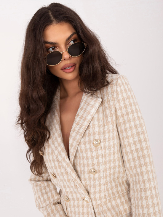 Béžové sako s pepito vzorom a podšívkou